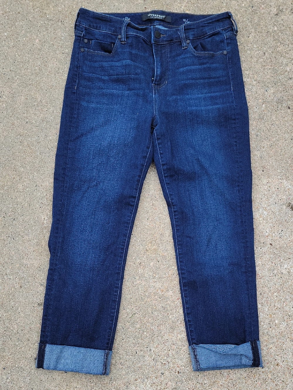 Liverpool Dark Blue Cuffed Ankle Jeans